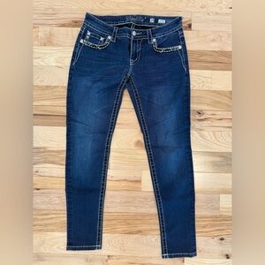 Miss Me Dark Indigo Skinny Jeans with Contrast Stitching